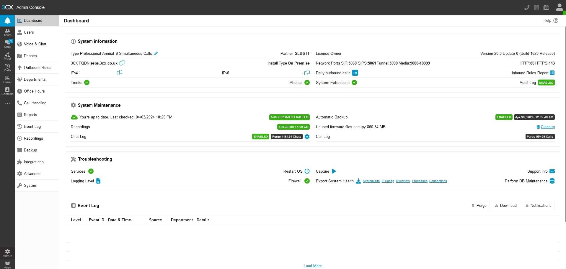 3CX Admin Interface